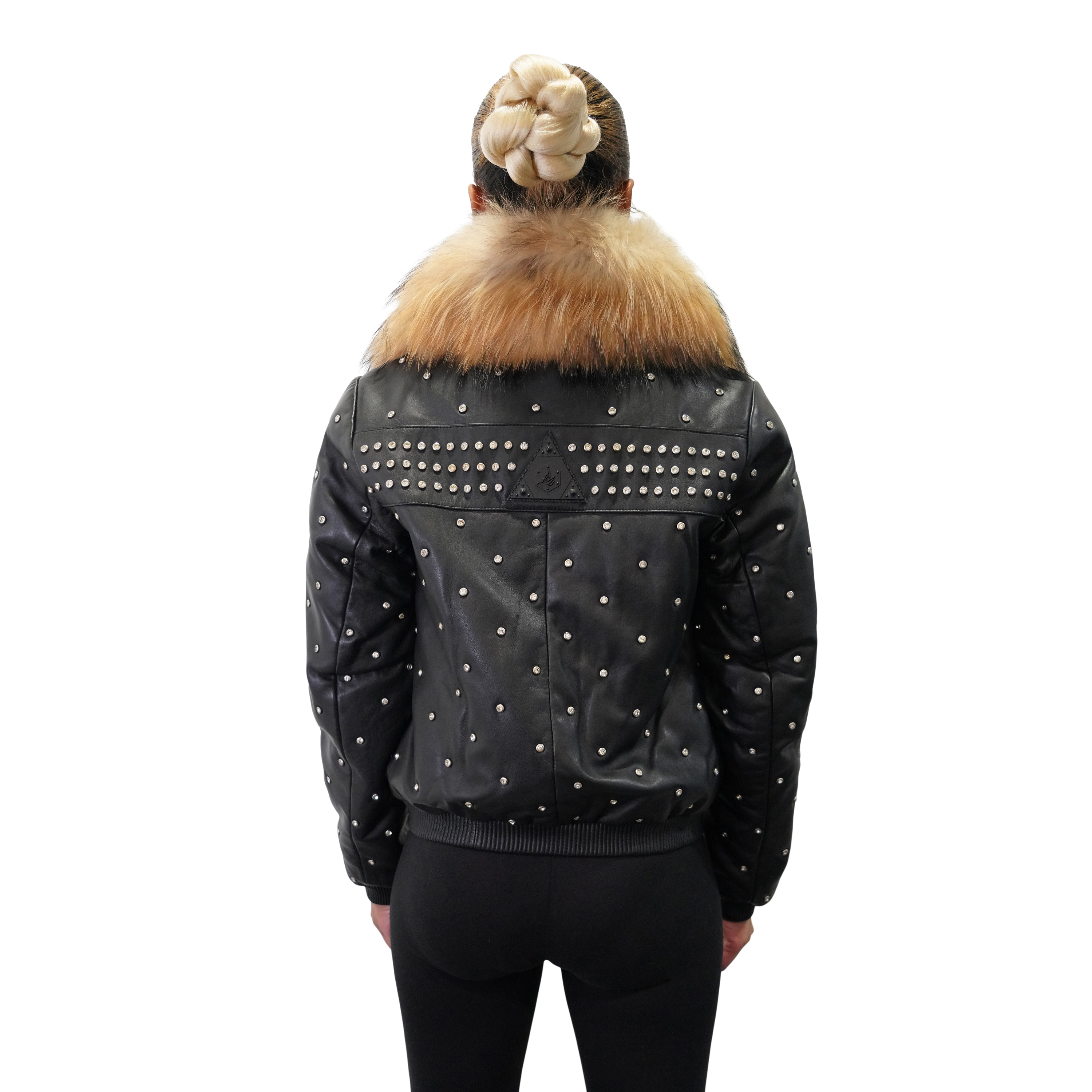 Studded Fur-Collar Women's Leather Jacket